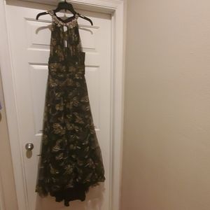 Black, Gold, and Floral Evening Gown